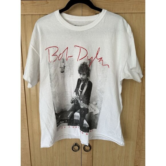 Prince Peter Tops - Women Bob Dylan A Rolling Stone White Cotton Short Sleeve Graphic T Shirt XL